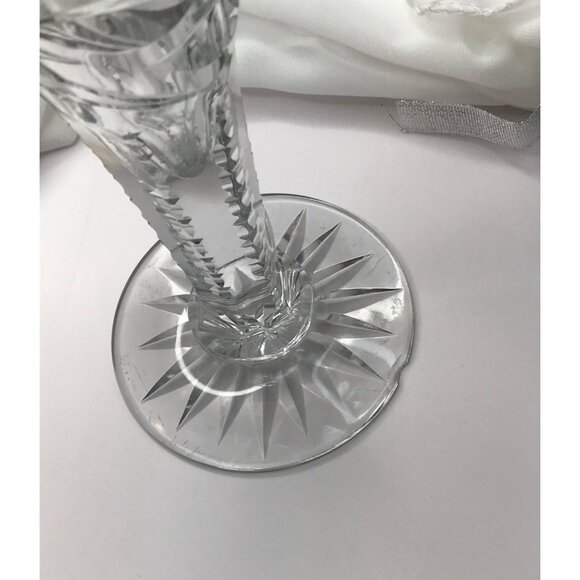 Vintage Cut/Etched Crystal Trumpet Vase w/Flowers 10" tall w/Scalloped Rim - Picture 3 of 5